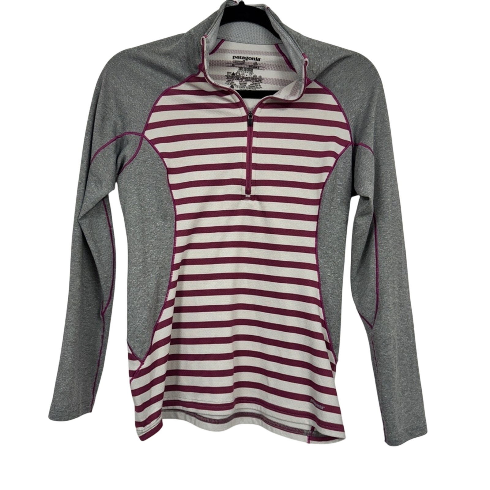 Patagonia Grey Pink Striped Capilene Quarter Zip Sweater Womens Xs Base Layer